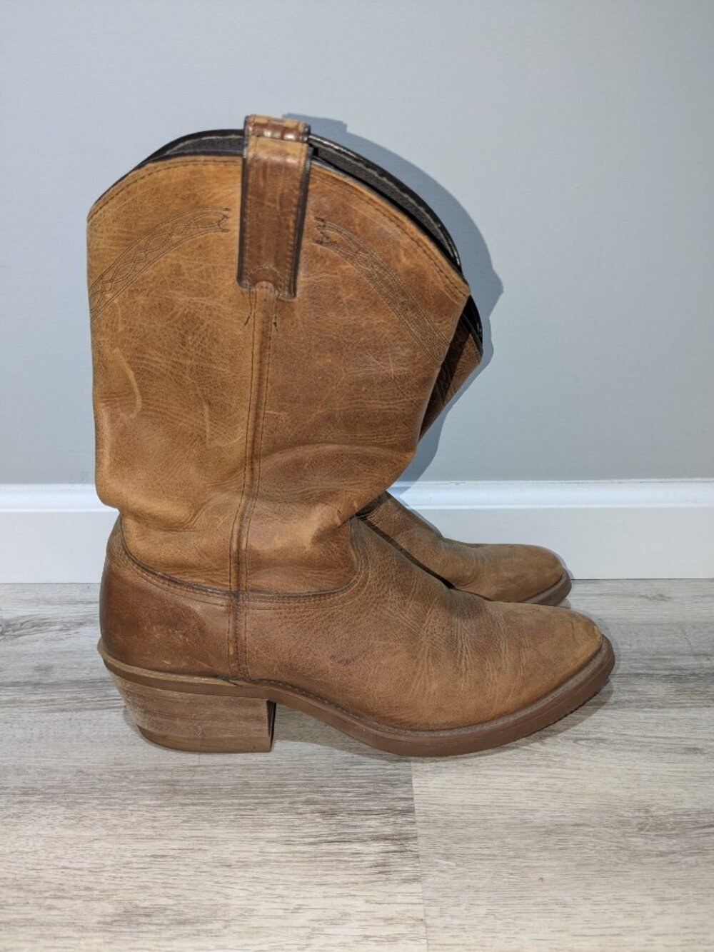 Abilene 2104 Leather Western Roper Cowboy Boots 9.5 D USA Oil Resist Vibram Sole